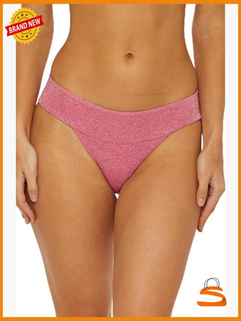 Medium Cheeky Bikini Bottoms, Metallic Swimwear, Wide Band Waist